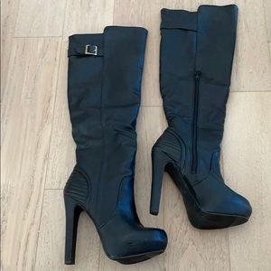 Material girl black leather over the knee boot